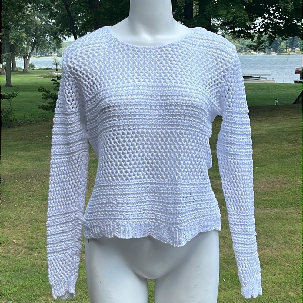 Talbots cotton crocheted crop sweater XL